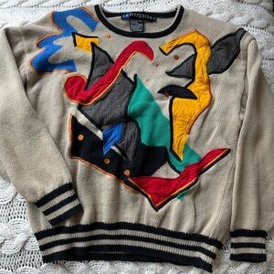 Artistic Crewneck Sweater with Multicolor Design